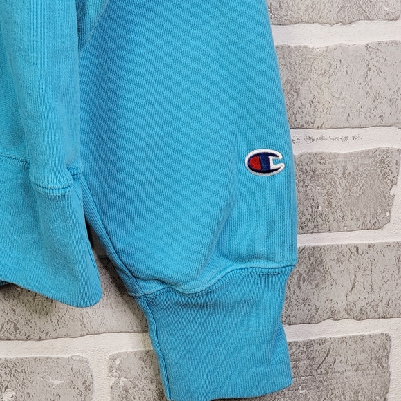 Champion Reverse Weave Y2K Light Blue Spell Out Hoodie Hooded Sweatshirt Men's M - Picture 3 of 16